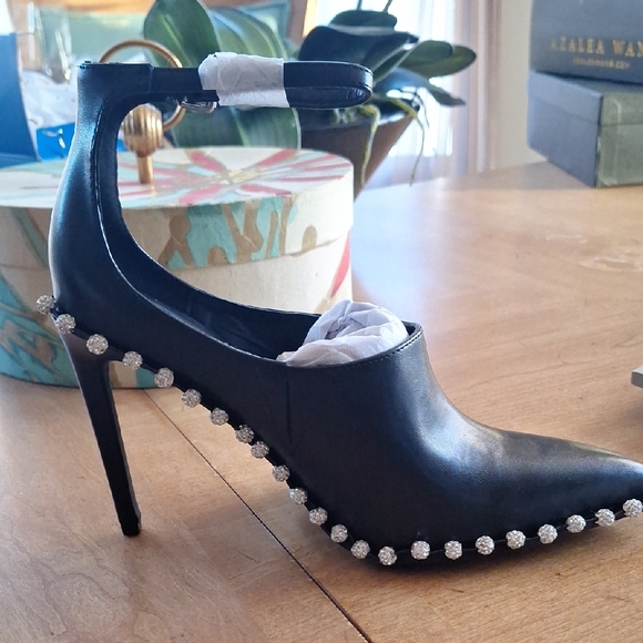 Amina Muaddi Black Heels with Crystal Accents - Picture 4 of 7